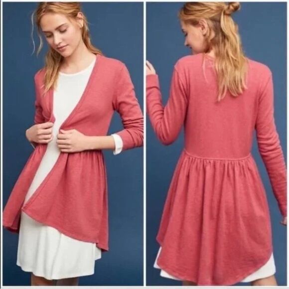 Anthropologie | T. La Pink Beira Peplum Cardigan Size Small - Picture 1 of 6